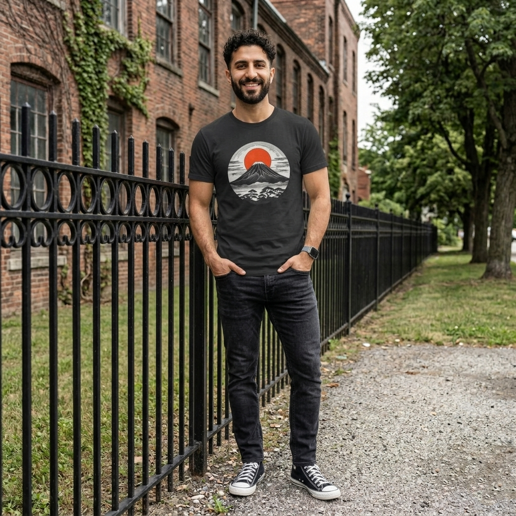 Volcano with Orange Sun